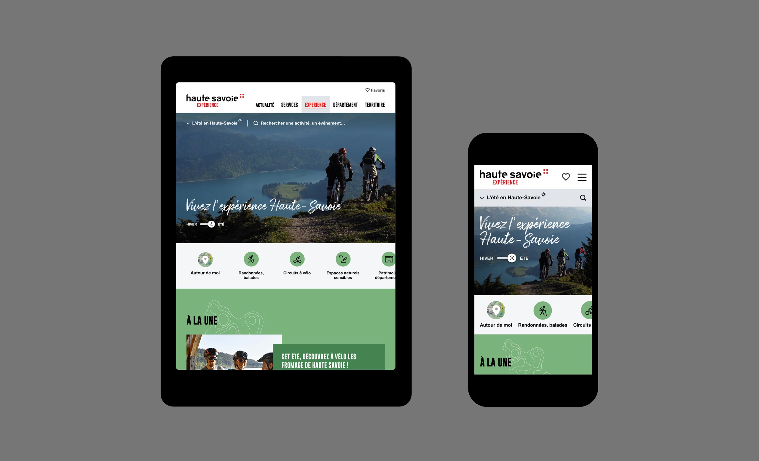 Déclinaison responsive de la page d'accueil sur tablette et mobile
