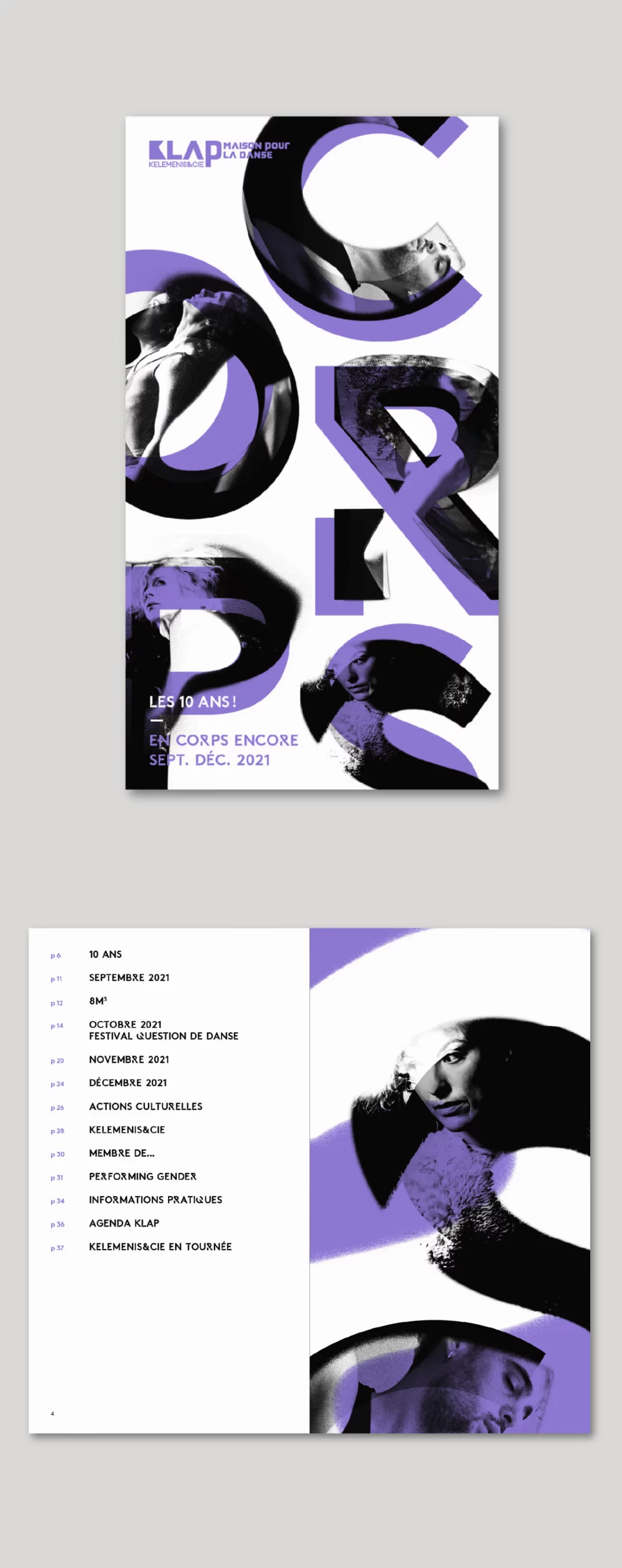 Couverture et pages internes de la brochure de l'édition 2021-2022 de KLAP