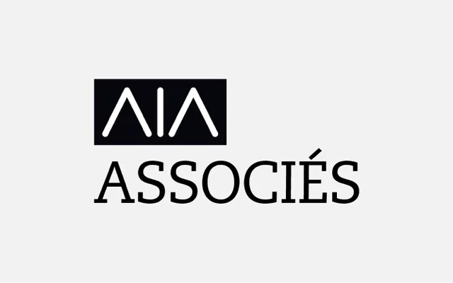 Logotype de AIA Associés. Les lettres AIA sont en défonce dans un cadre noir.
