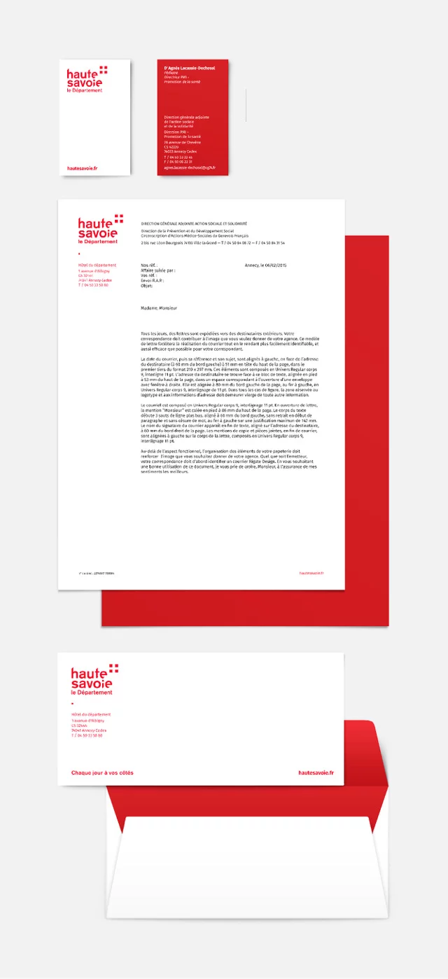 La papeterie réalisé: enveloppe, carte de visite, lettre...