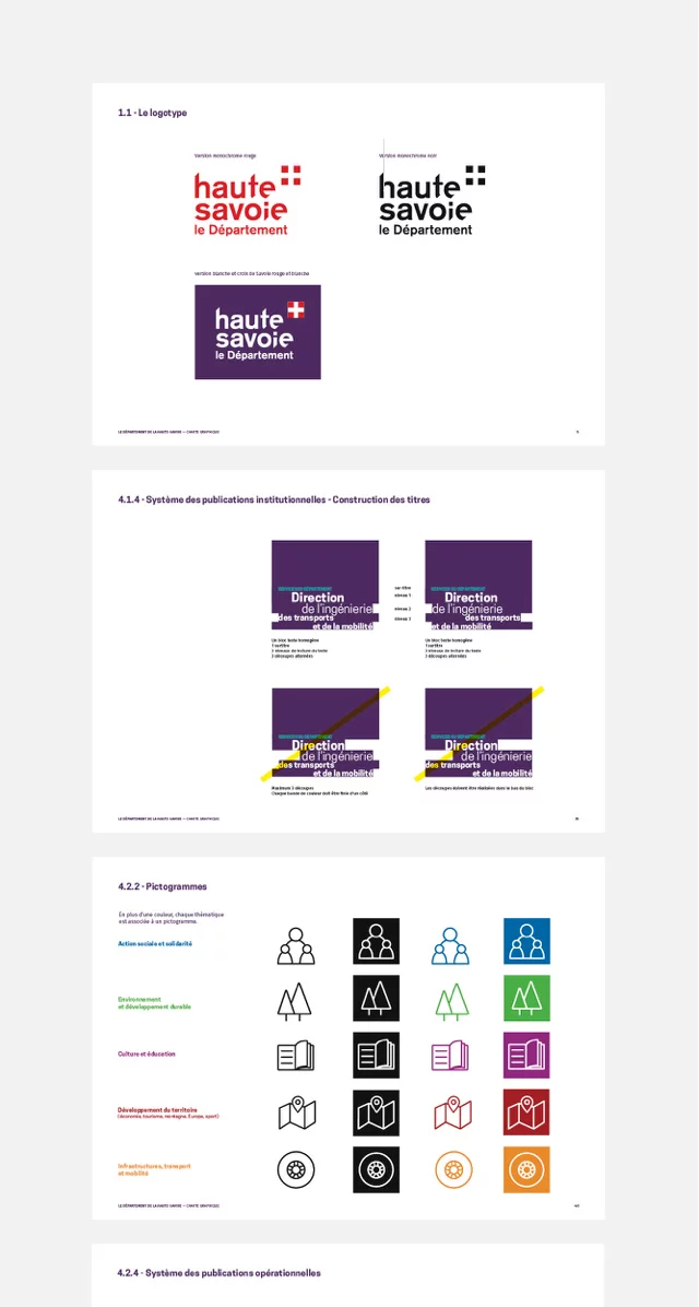 Extrait de plusieurs pages de la charte graphique réalisée