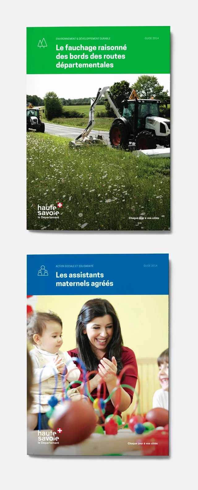 Document de communication opérationnelle. Il est composé d'un bloc coloré en haut de page, d'un icon et d'un titre. Une grande photo est utilisée pour illustrer le sujet