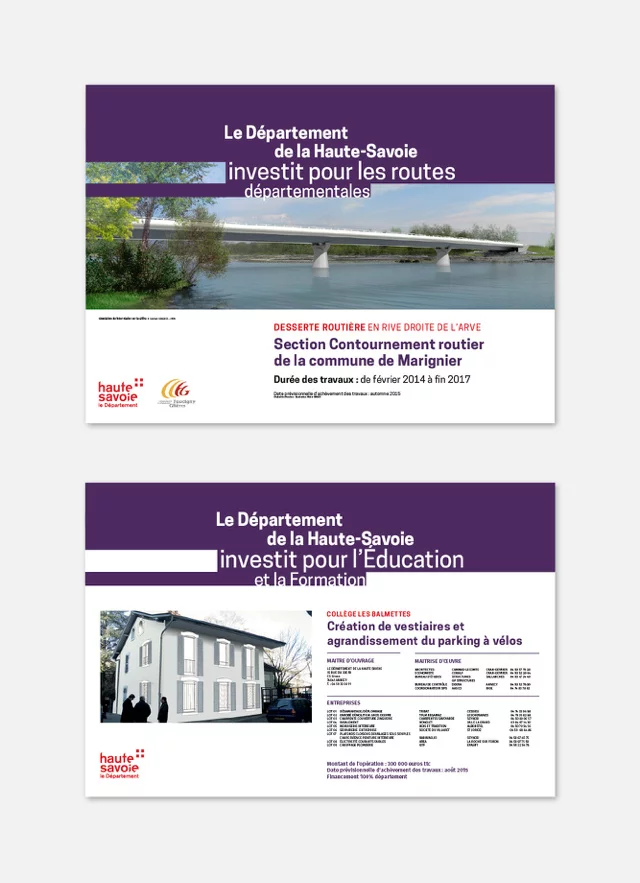 Panneaux signalétiques réalisés, nous avons pris l'exemple des annonces de travaux