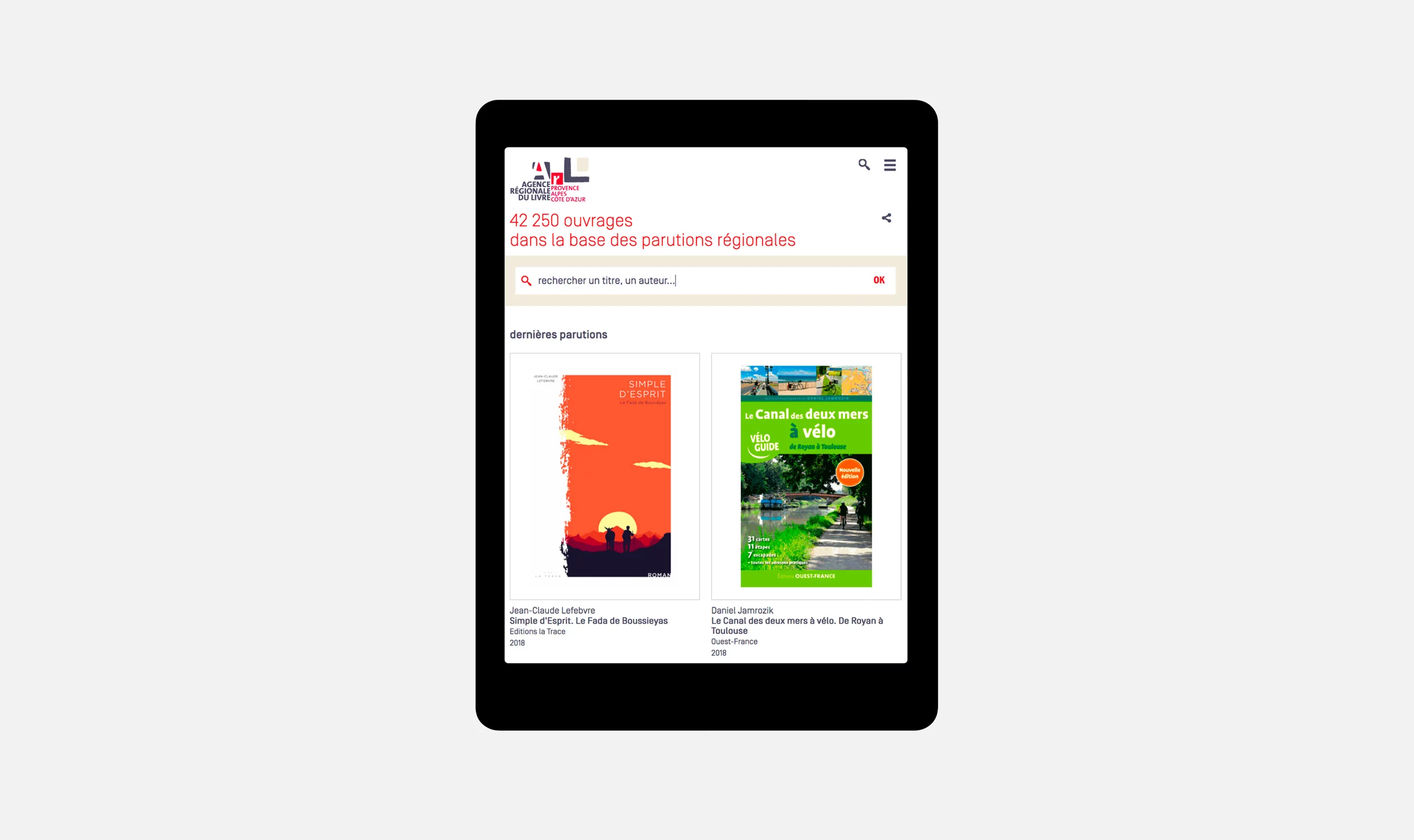 Maquette tablette de la page recherche