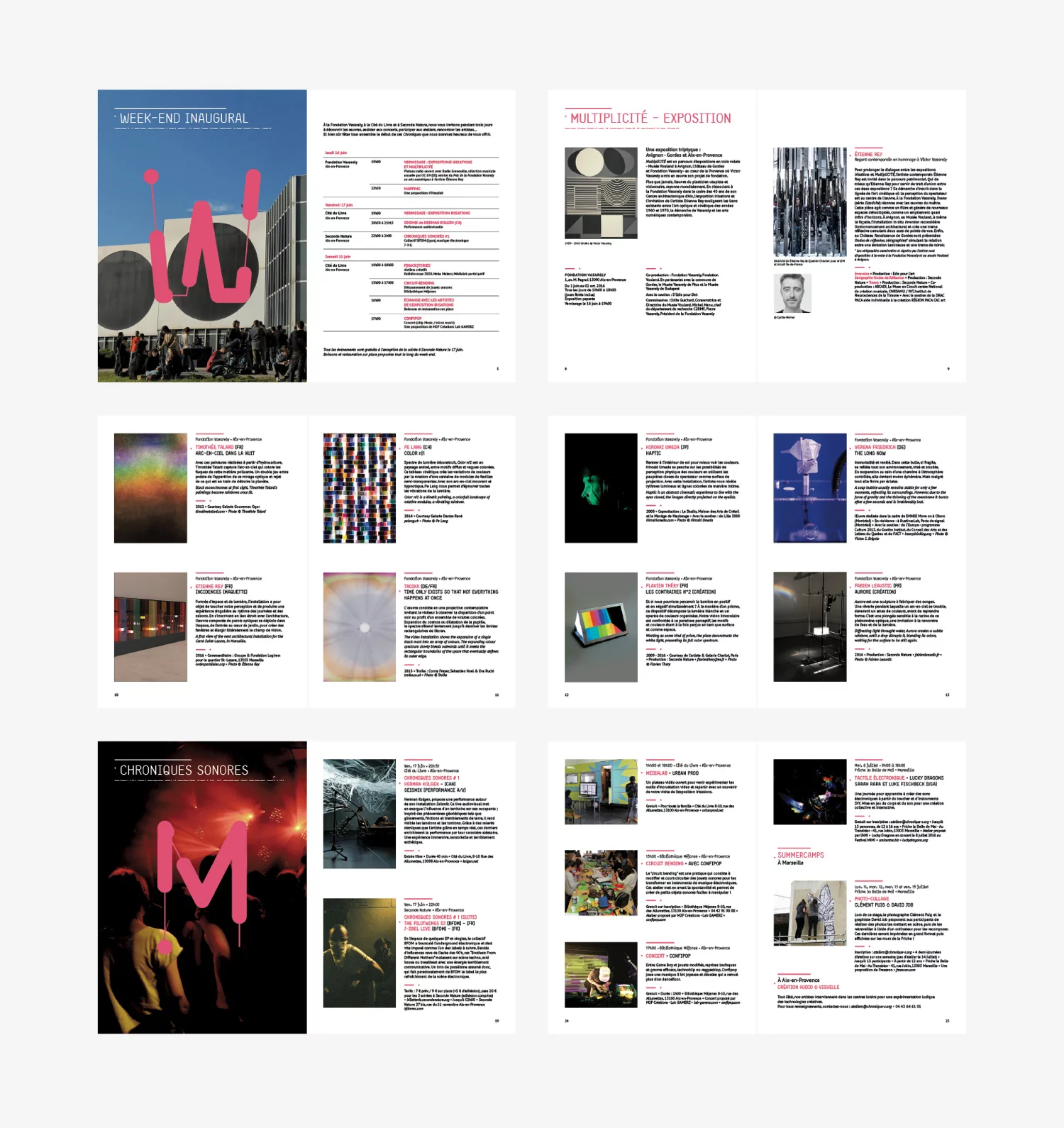 Vue d'ensemble des pages intérieures du programme du festival Chroniques