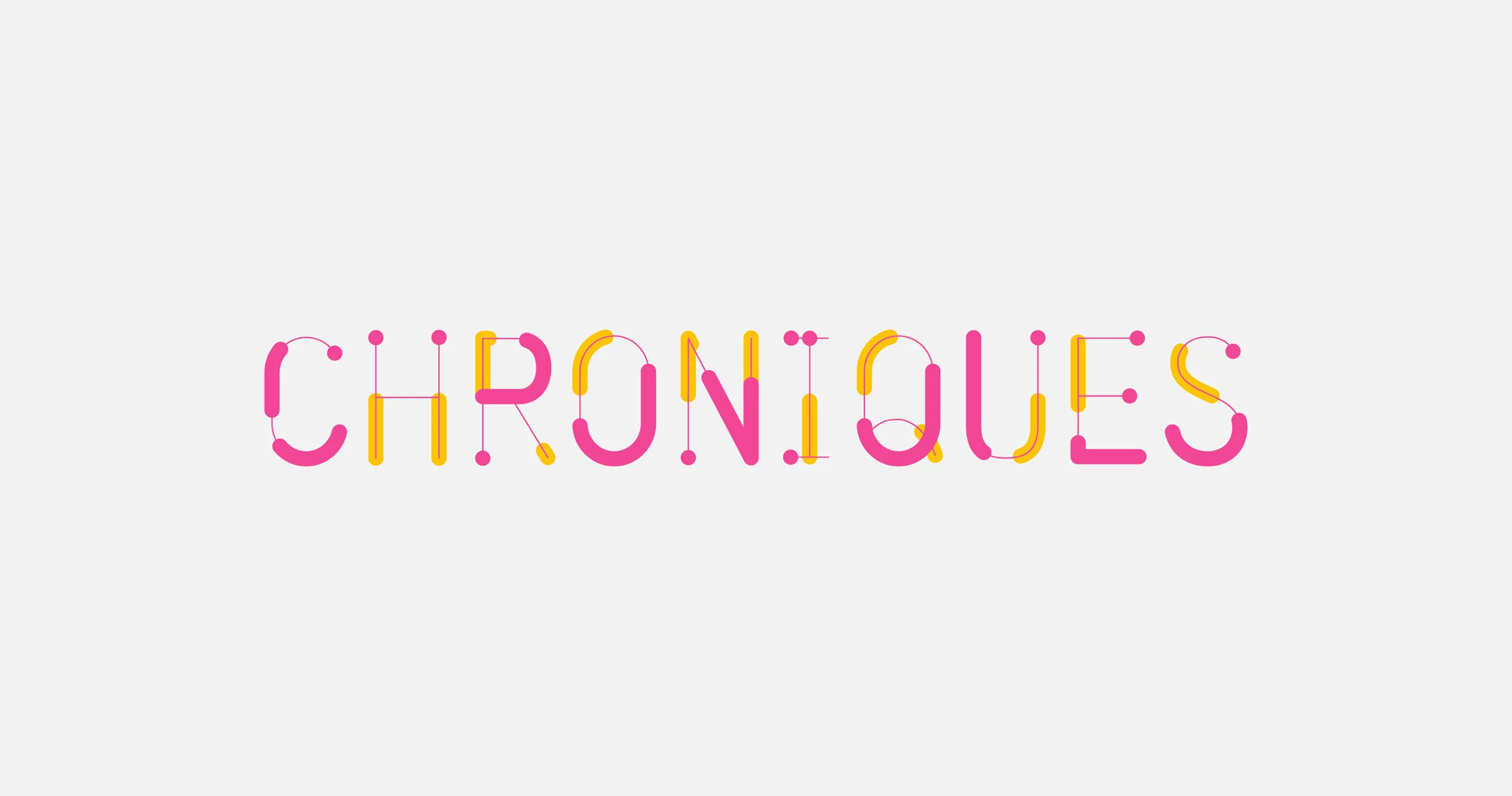 Logotype de Festival Chroniques, issu d'une typographie composée de forme arrondis jaunes et roses liées par des filets