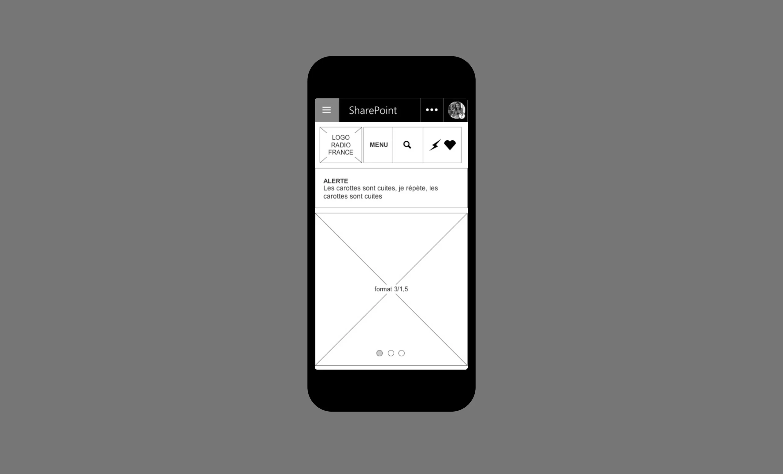 Maquette de l'ergonomie mobile de l'intranet de Radio France