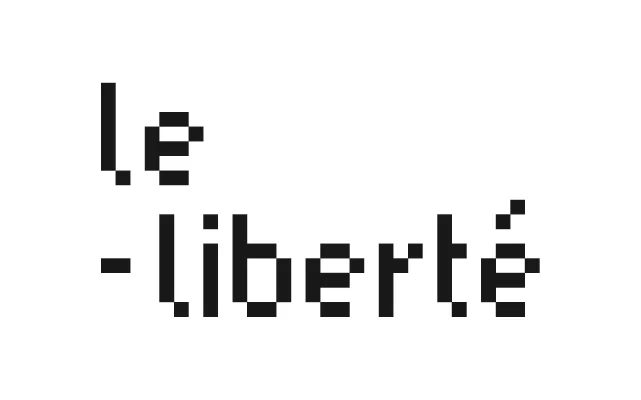 Design du logo Le Liberté composé d'une typographie composée de pixels carrés