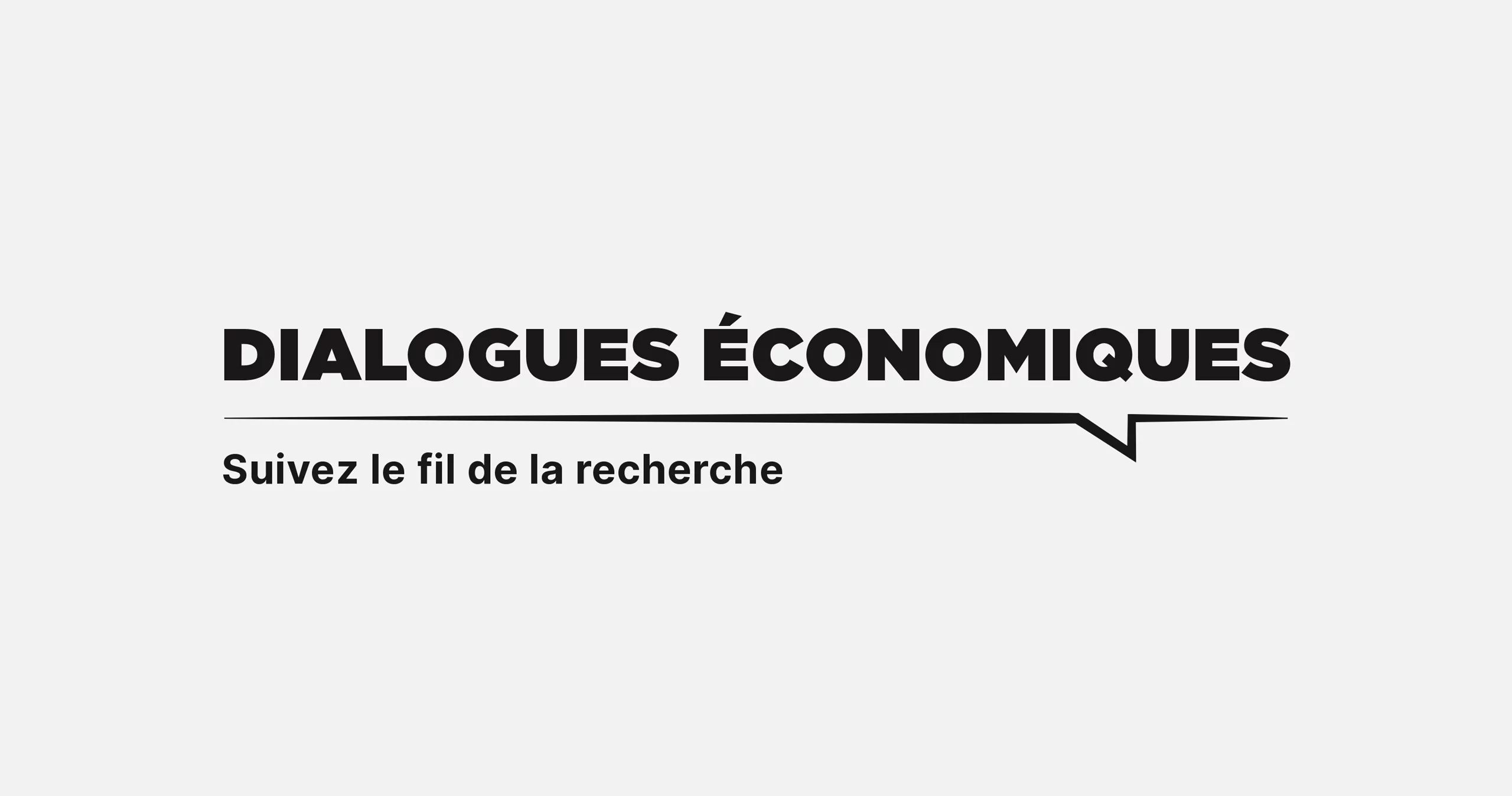 Logotype Dialogues économiques,. Nom Dialogues économique souligné par un filet avec un petit chevron rappelant la bulle de la prise de parole