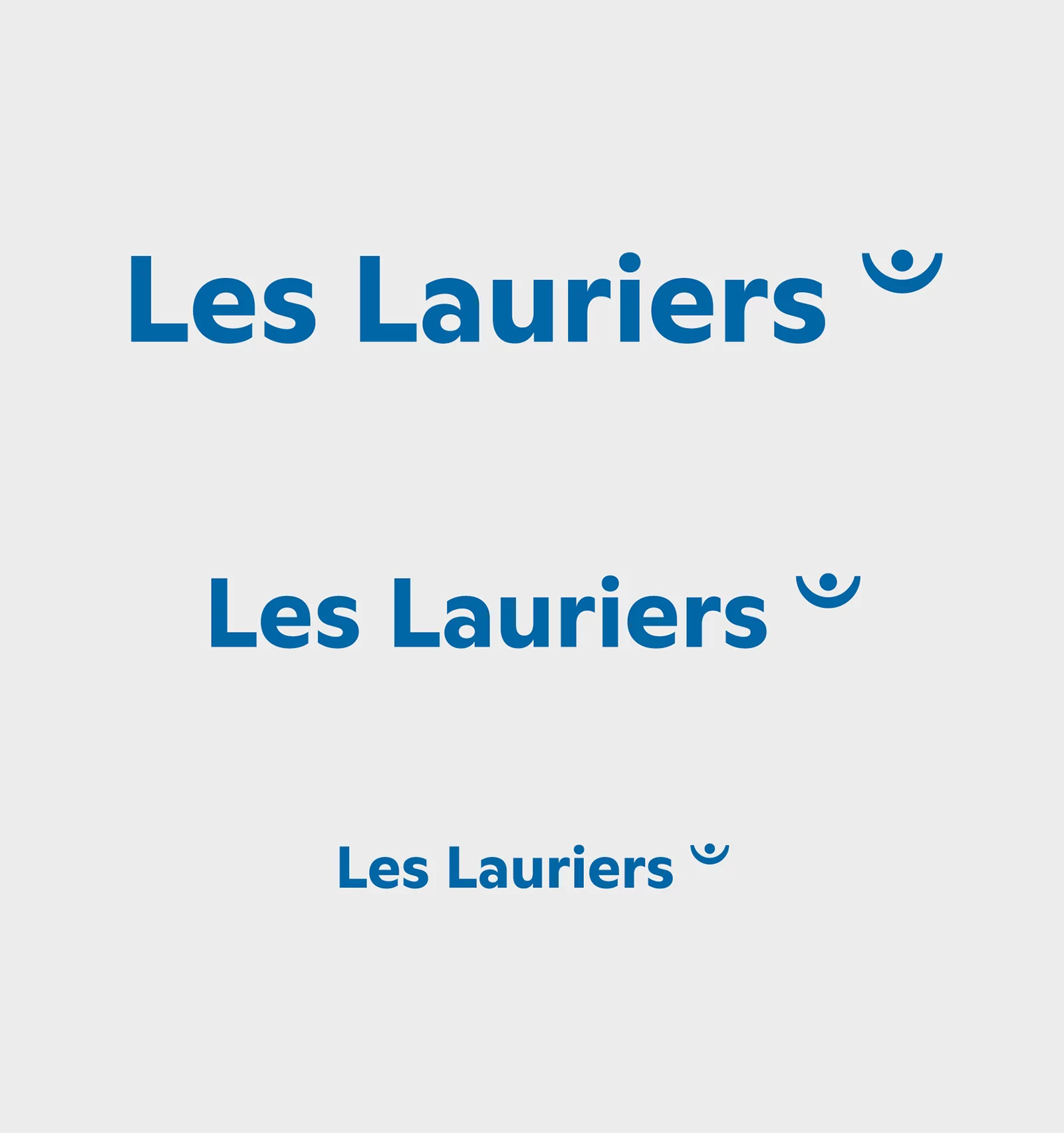 Logotype Les Lauriers. Nom Les Lauriers écrit en bleu avec en exposant le sigle de la Fondation âge d'or.