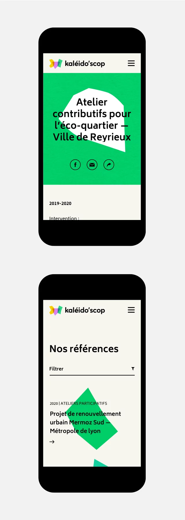 Design UX/UI mobile des pages du site Kaléido'scop