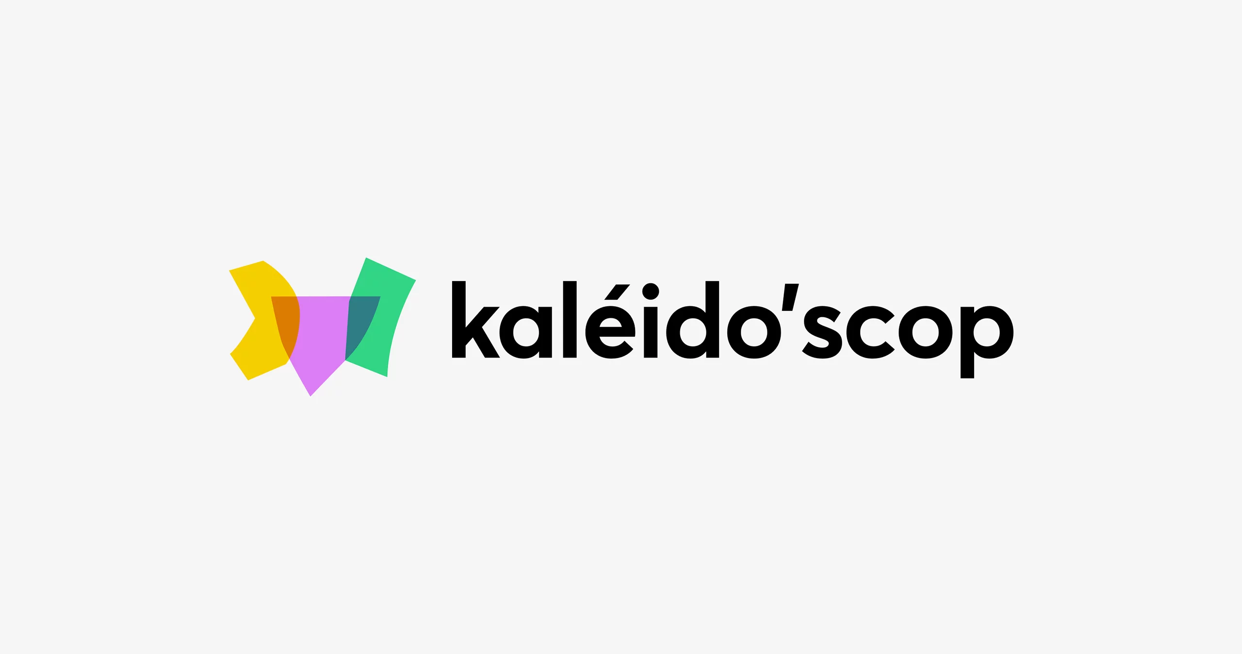 Logotype de Kaléido'scop. Nom Kaléido'scop aposé à un sigle composé de 3 formes graphiques abstraites se superposant