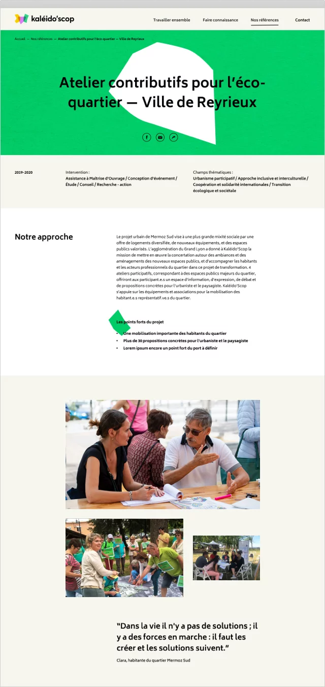 Design UX/UI desktop d'une référence du site Kaléido'scop