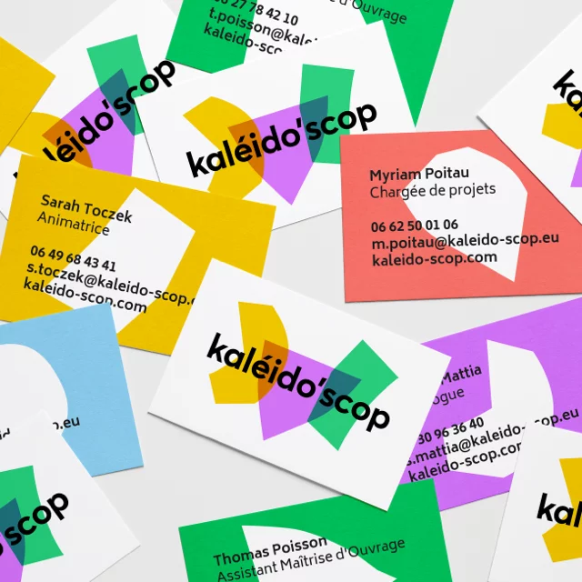 Design des cartes de visites de Kaleido'scop coopérative d’activité et d’emploi