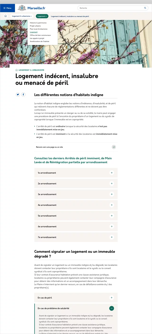 Design UX/UI desktop de la page détail d'un article du site de la ville de Marseille