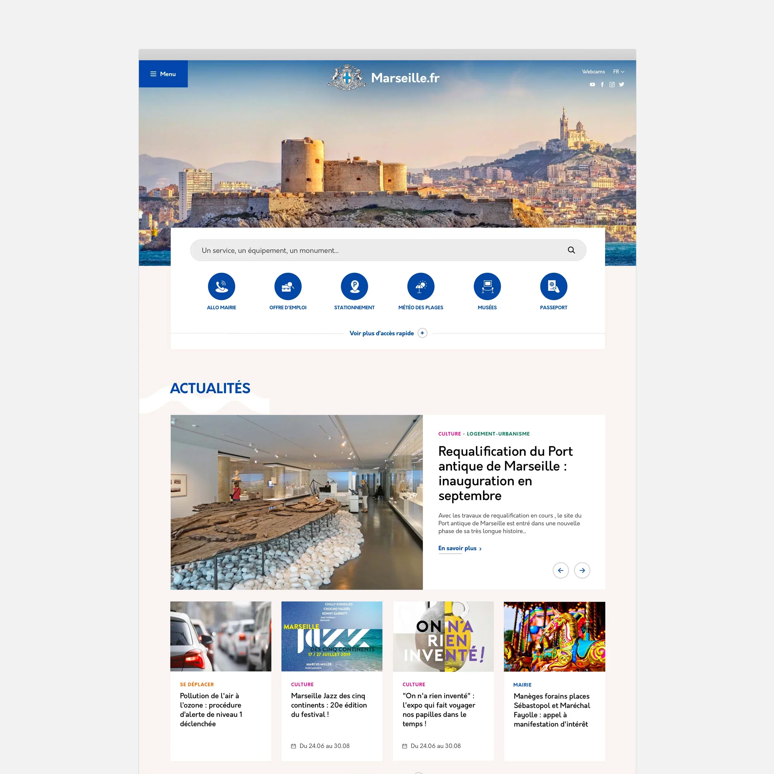 Page d'accueil desktop du site de la ville de Marseille