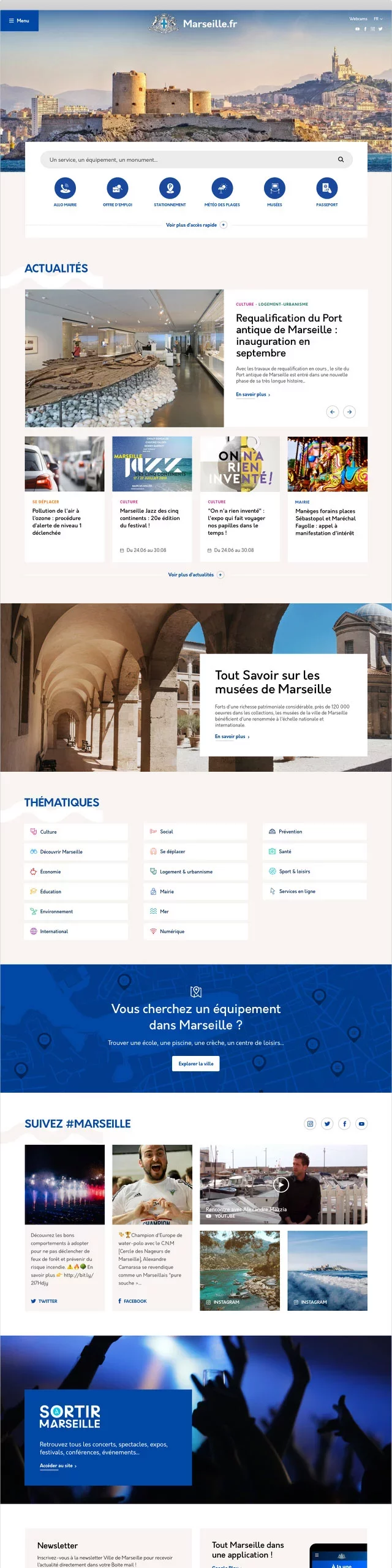 Design UX/UI desktop de la page d'accueil du site de la ville de Marseille