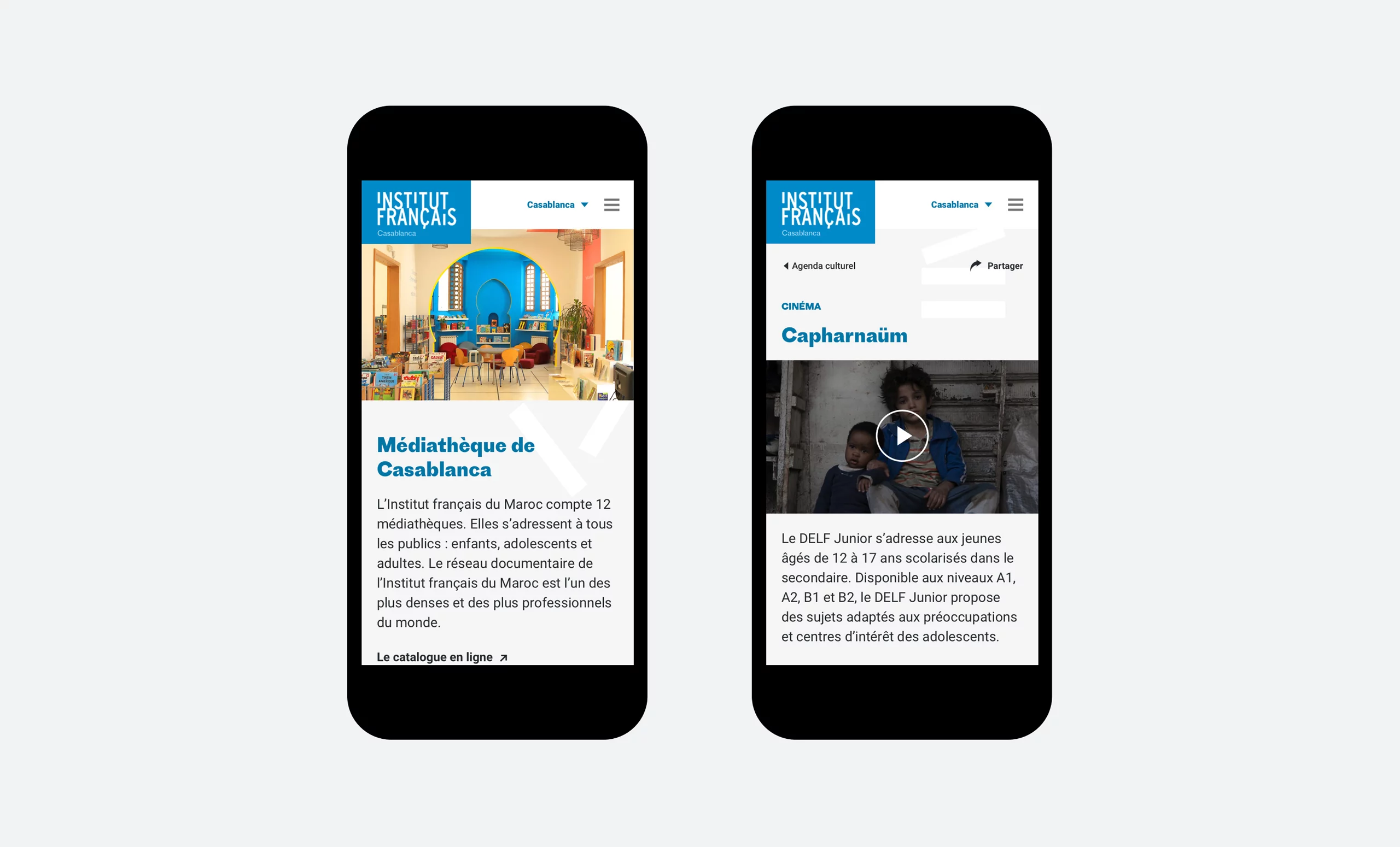 Déclinaison des pages sur format mobile pour montrer l'adaptation responsive