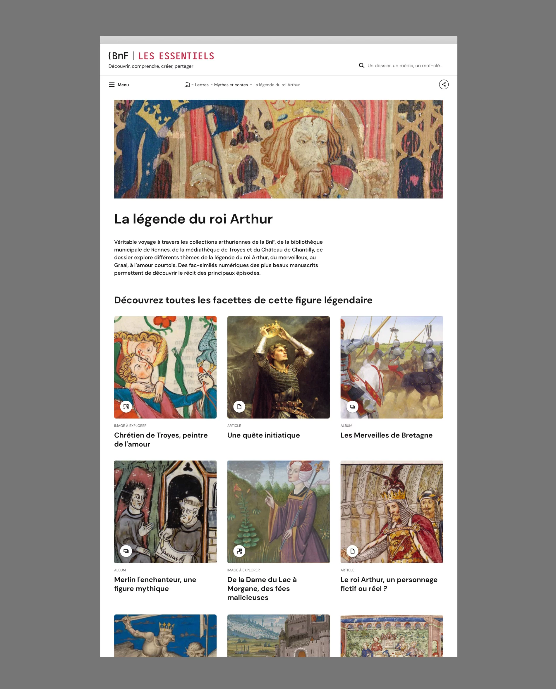 Page dossier desktop de la refonte de l’écosystème de site BNF Les Essentielles