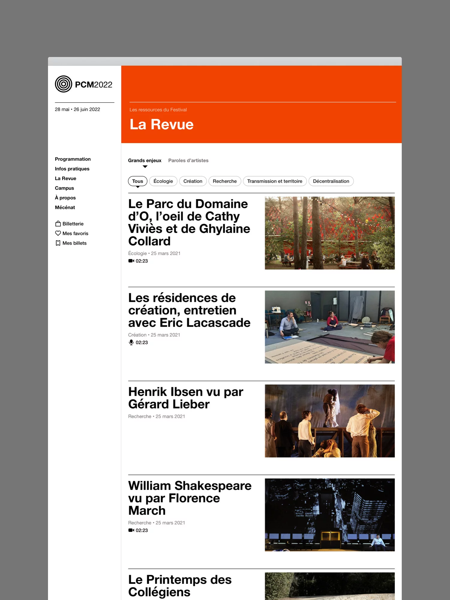 page liste de la revue