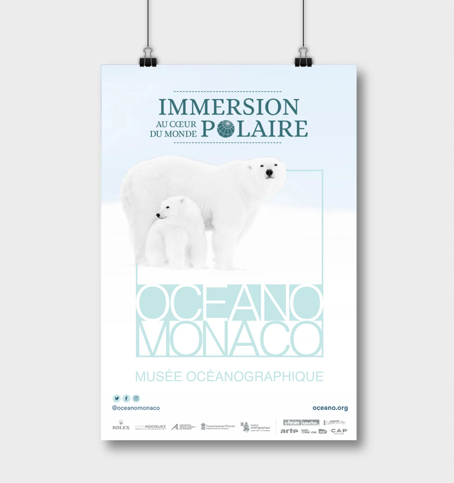 Image d'une affiche avec deux ours pour la nouvelle exposition "immersion au coeur du monde polaire"