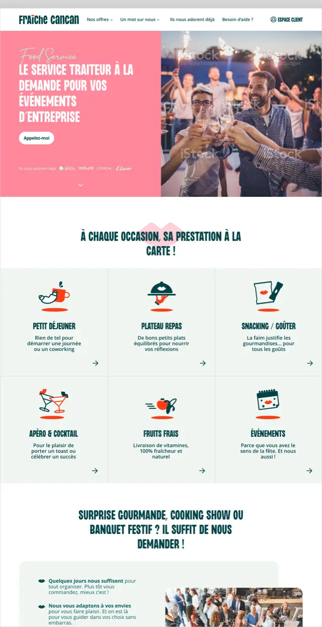 Design UX/UI desktop de la page food service du site Fraîche cancan