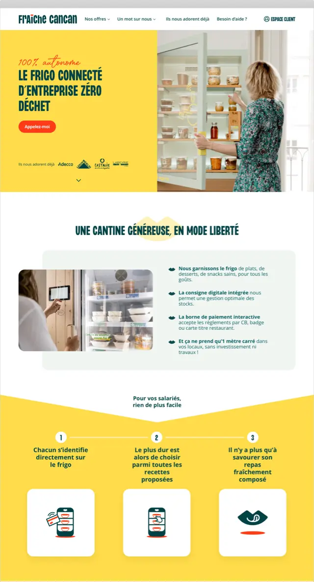 Design UX/UI desktop de la page frigo connecté du site Fraîche cancan