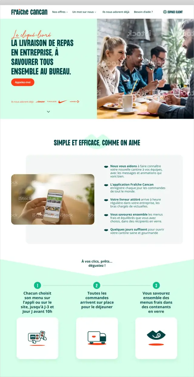 Design UX/UI desktop de la page cliqué-livré du site Fraîche cancan