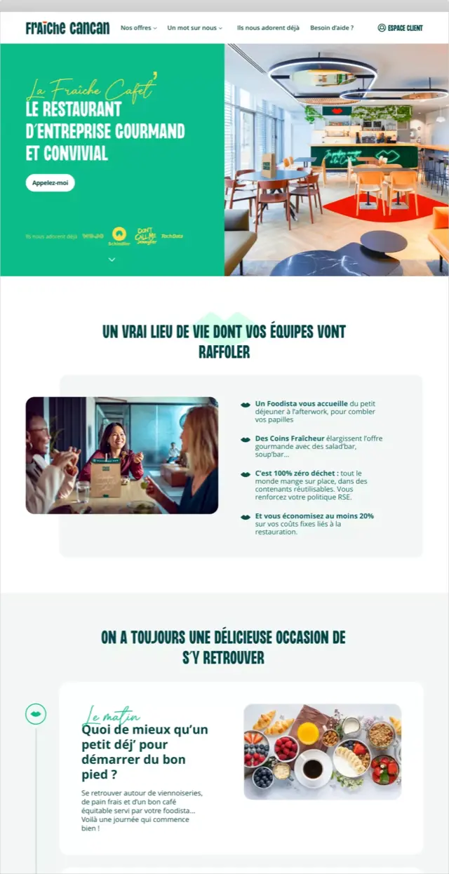 Design UX/UI desktop de la page cafétéria du site Fraîche cancan