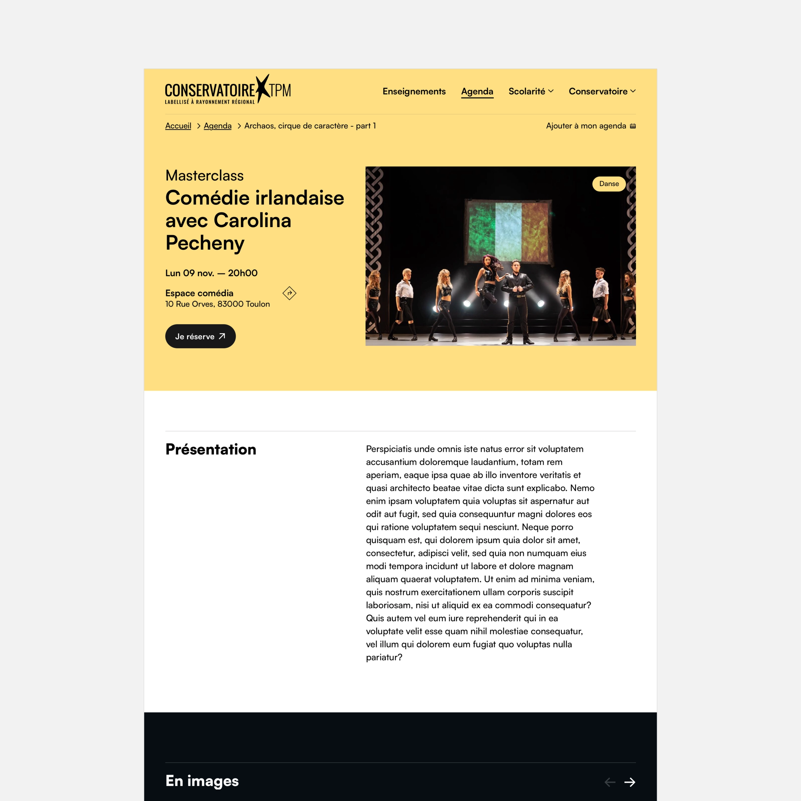 aperçu d'un événement cirque du site du conservatoire TPM en desktop