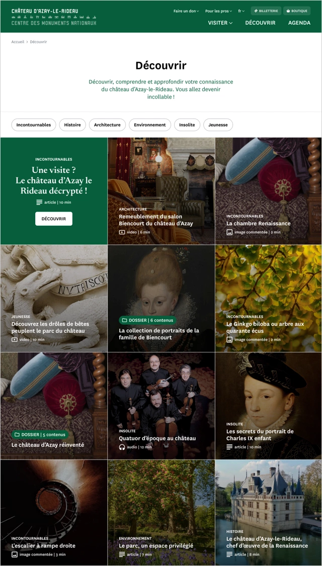 Design UX/UI desktop de la page découvrir d'un monument du Centre des monuments nationaux