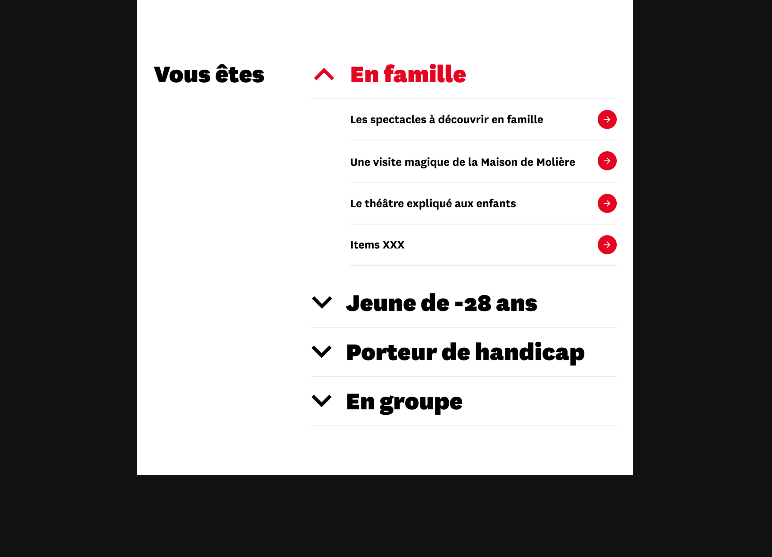 Design UX/UI desktop du menu du site de la Comédie-Française