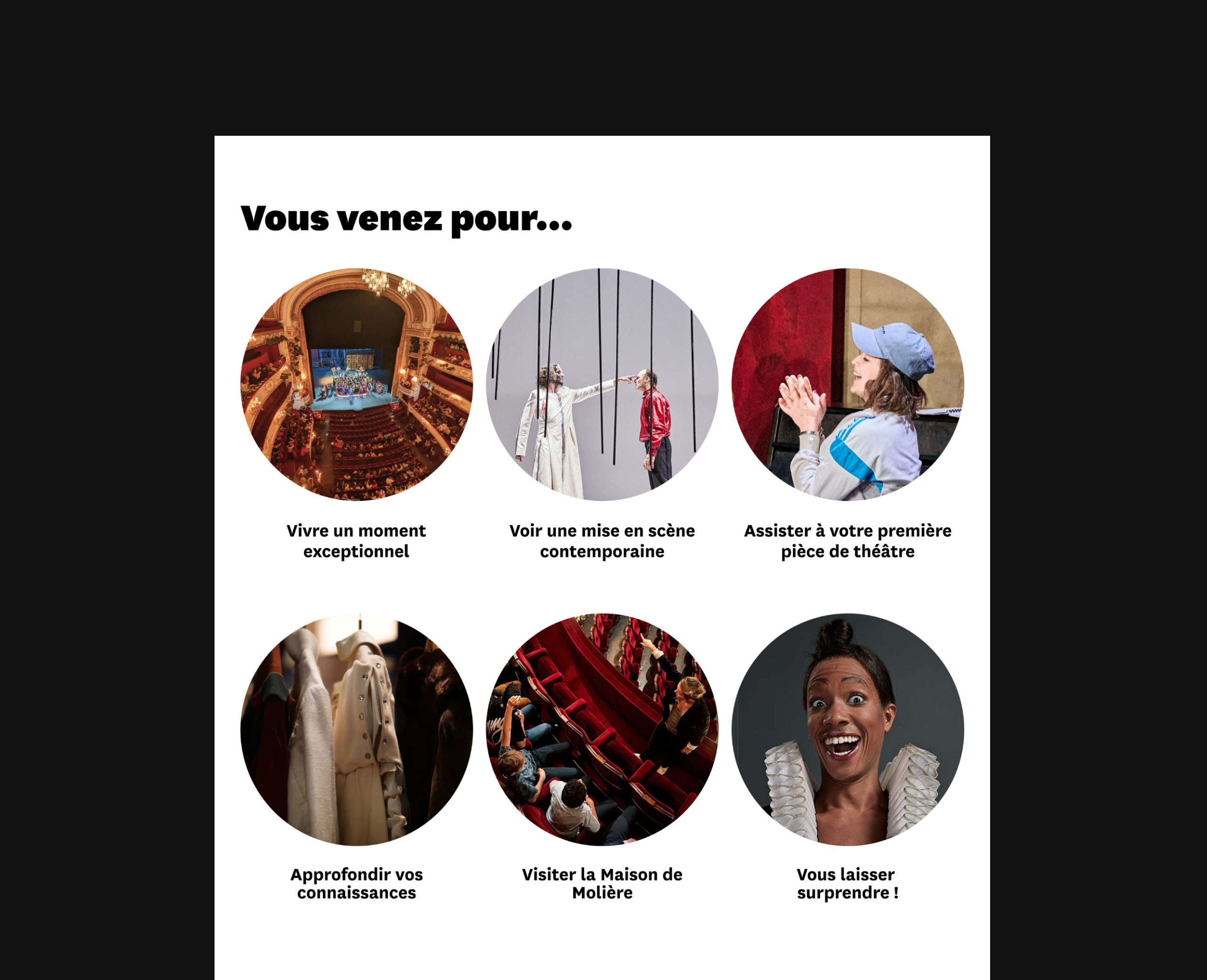 Design UX/UI desktop d'une page du site de la Comédie-Française
