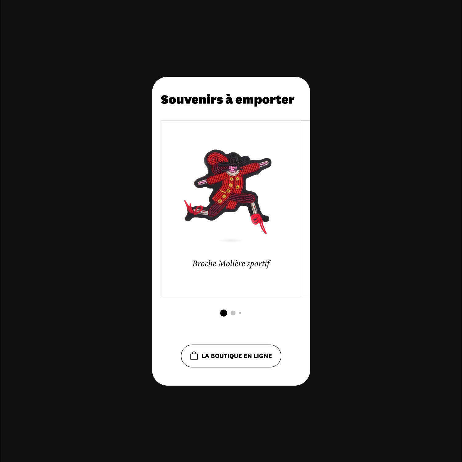 Design UX/UI mobile d'une page boutique du site de la Comédie-Française