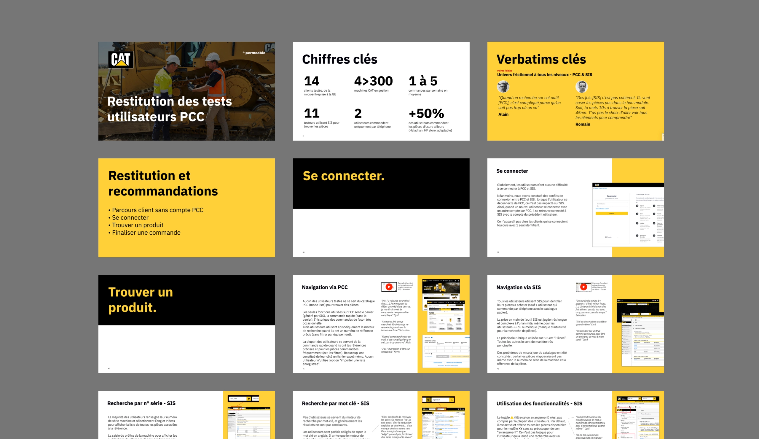 Aperçu du document de restitution des tests utilisateurs de Bergerat Monnoyeur (Caterpillar)