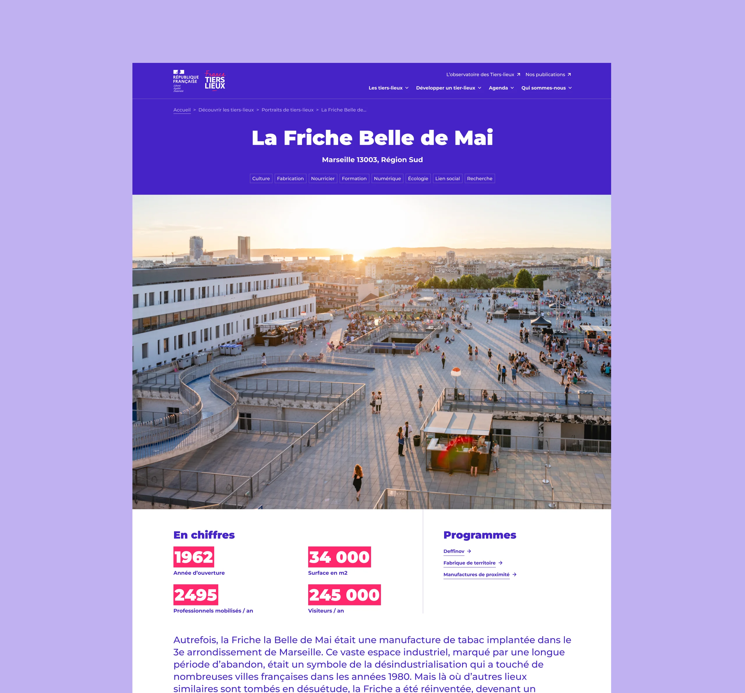 Design UX/UI desktop de la page détail d'un portrait du site France Tiers-Lieux