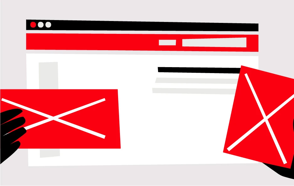 Illustration représentant des mains qui agencent et déplacent des éléments d'interface sur une maquette web, symbole des étapes de conception lors d'une refonte de site.