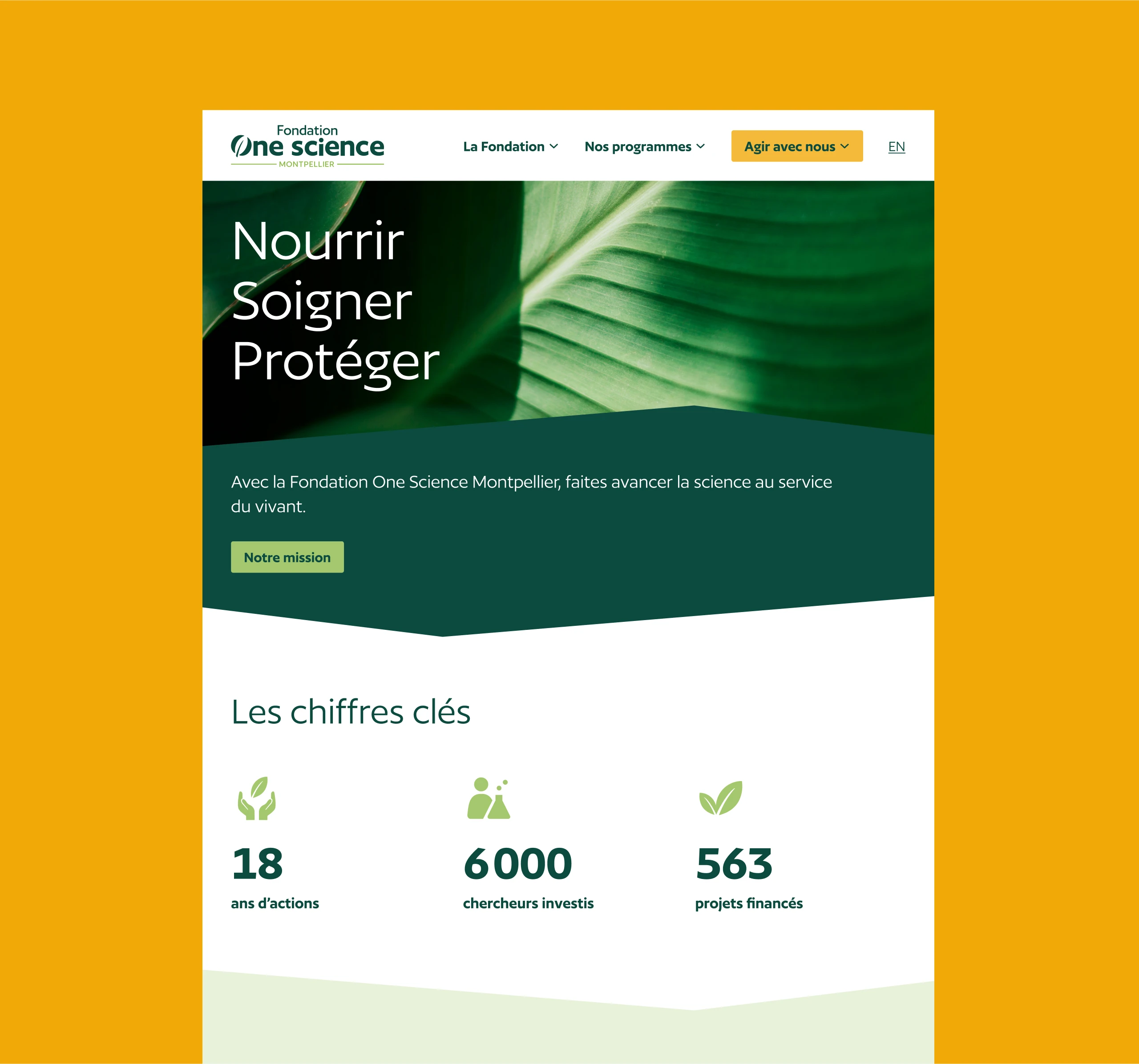 Design UX/UI de la page d'accueil du nouveau site internet de la Fondation One Science Montpellier