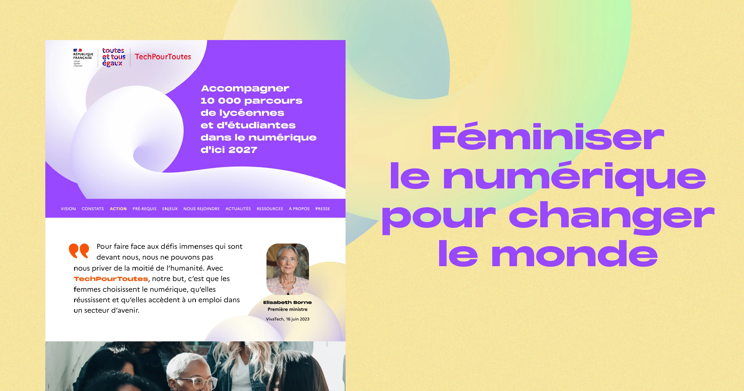 Design UX/UI desktop de la page d'accueil du site Techpourtoutes