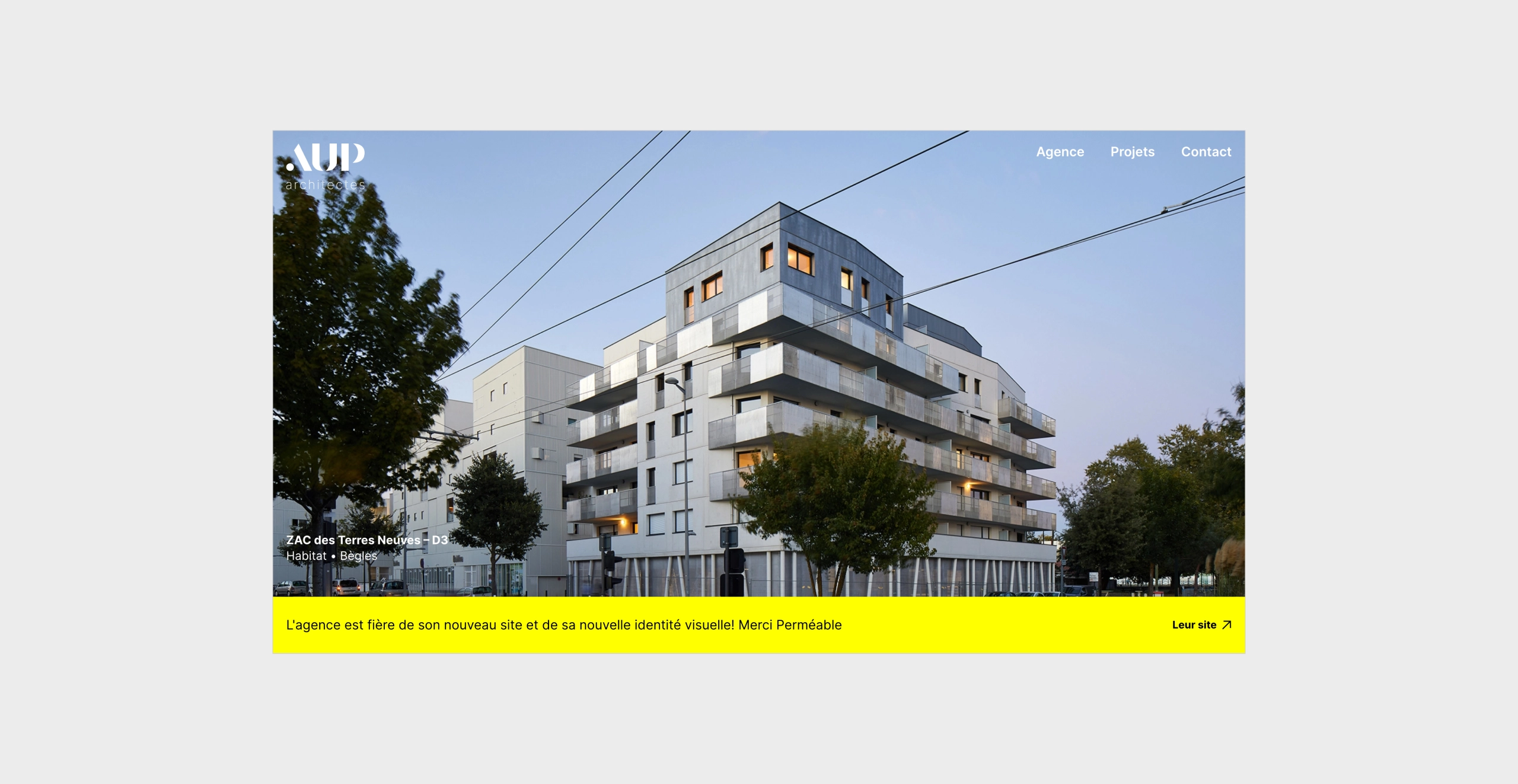 Aperçu de la page d'accueil du site AUP mis en situation en desktop