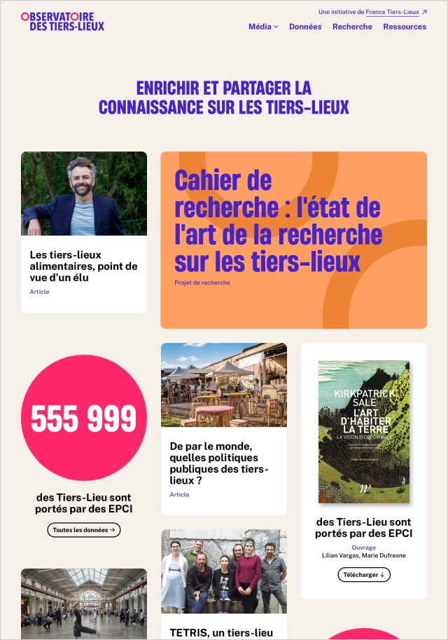 Design UX/UI desktop de la page d'accueil du site de l'Observatoire des Tiers-lieux