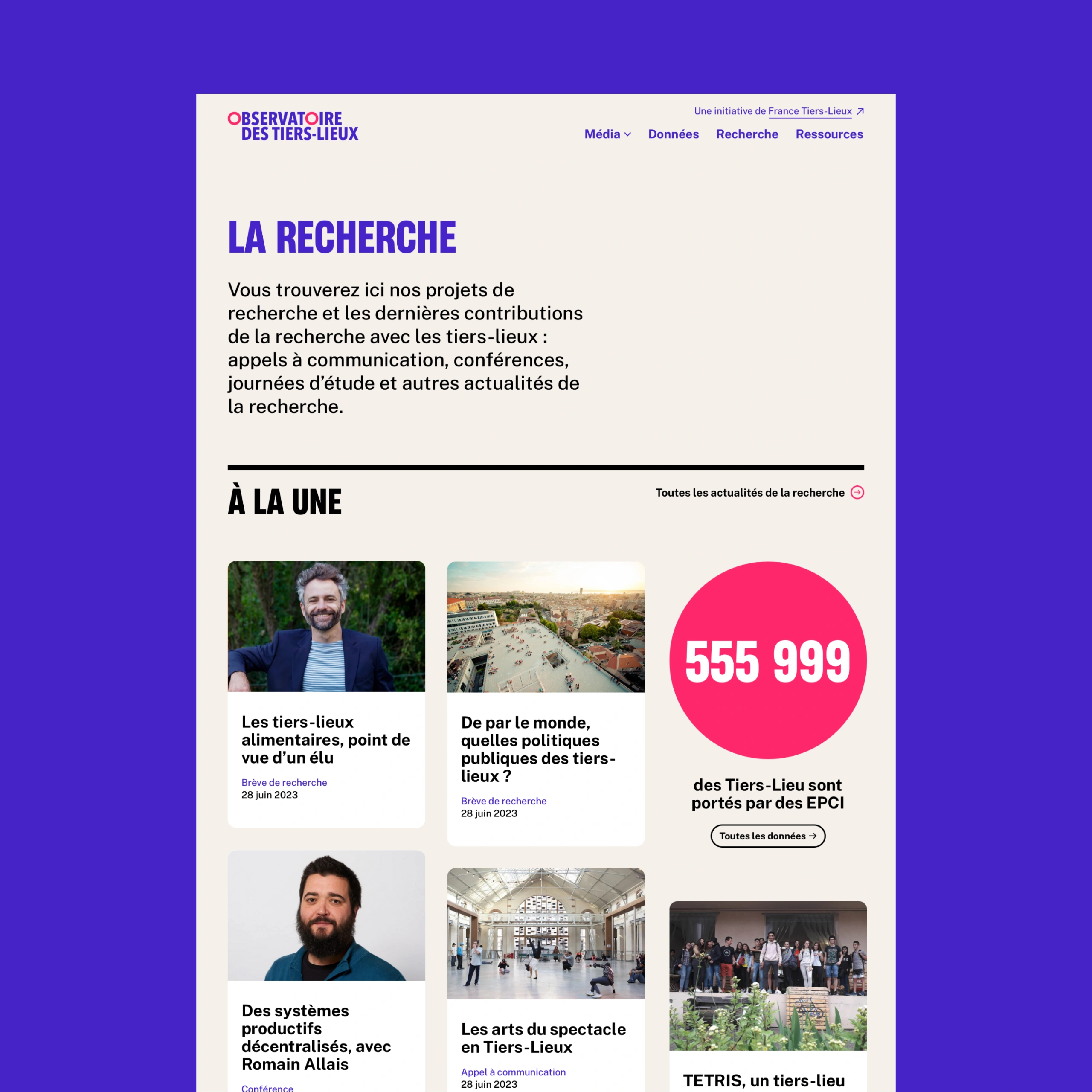 Page recherche du site de l'Observatoire des Tiers-Lieux