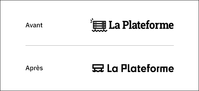 Comparaison du design du logo avant/après pour La Plateforme_