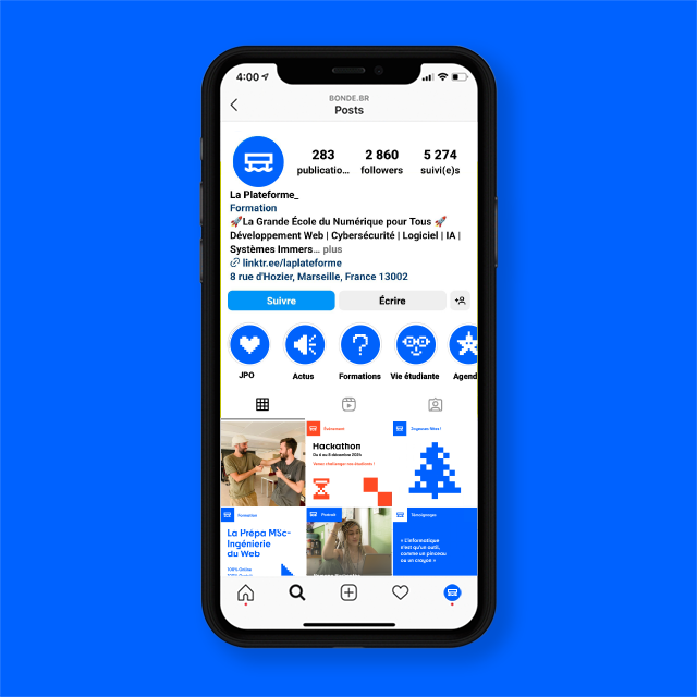 Présentation du profil Instagram pour La Plateforme_