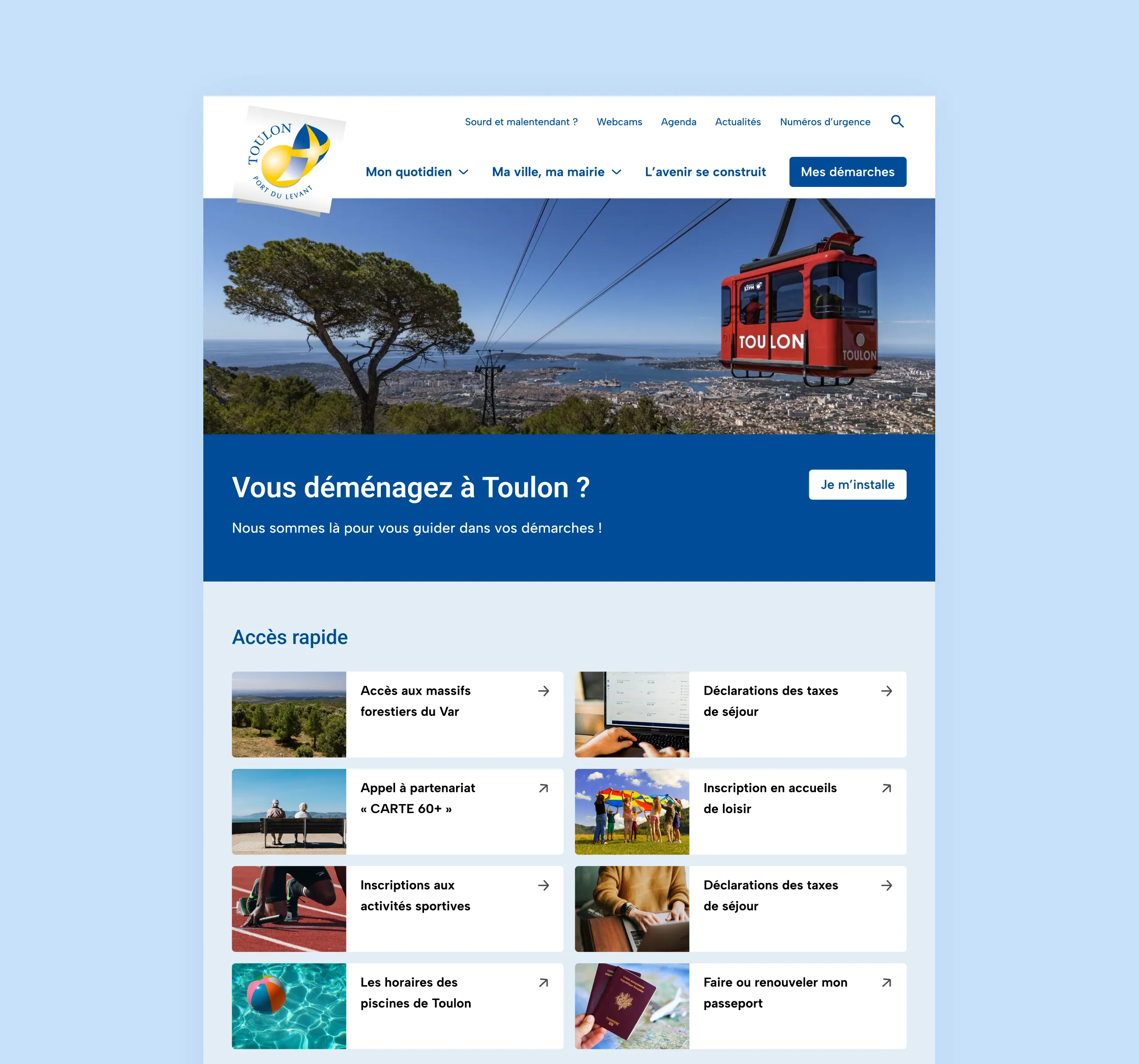 Design UX/UI desktop de la page d'accueil du site de la ville de Toulon