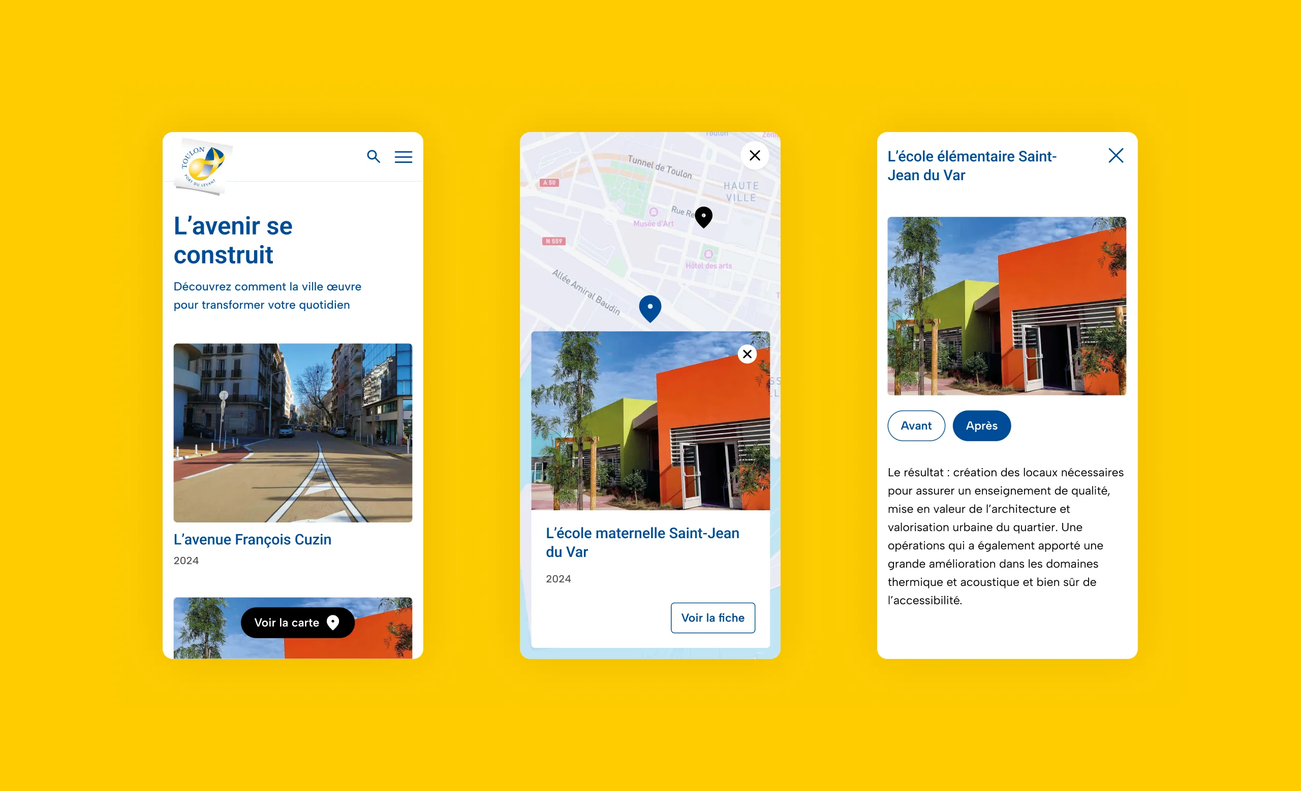 Design UX/UI mobile des pages du site de la ville de Toulon