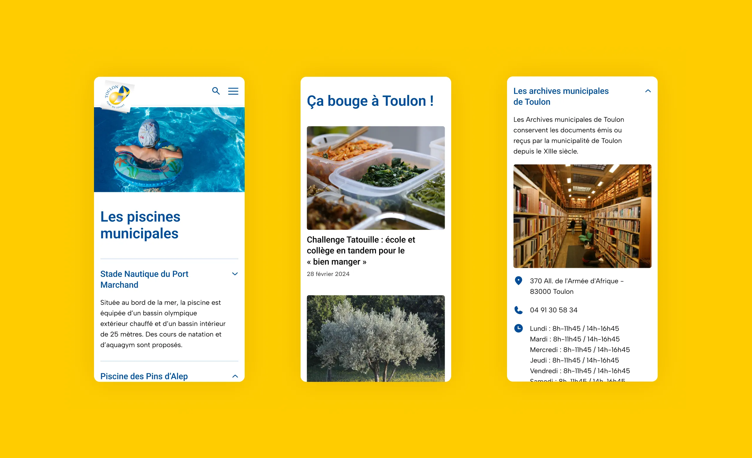 Design UX/UI mobile des pages du site de la ville de Toulon