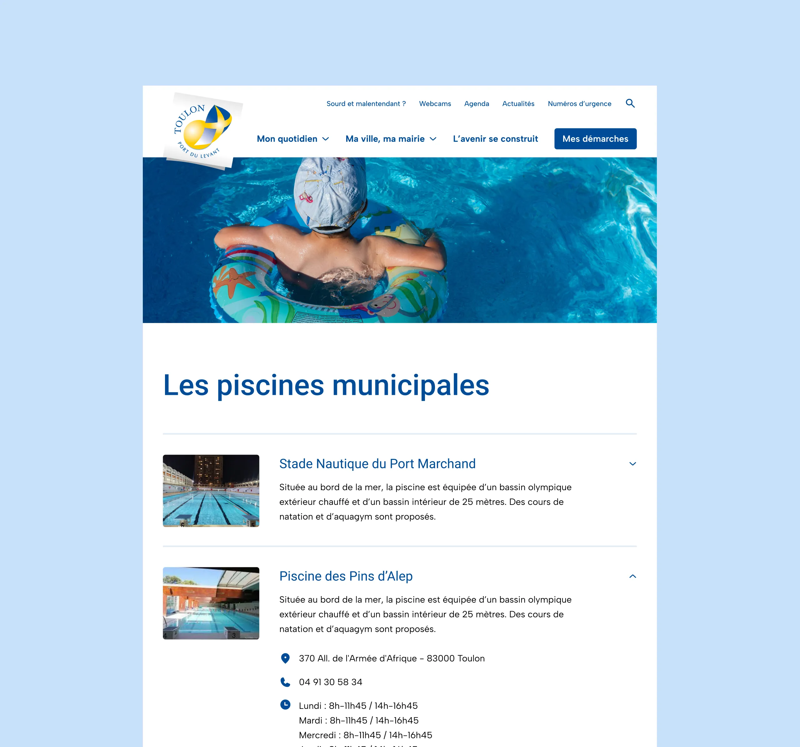 Design UX/UI desktop des pages du site de la ville de Toulon