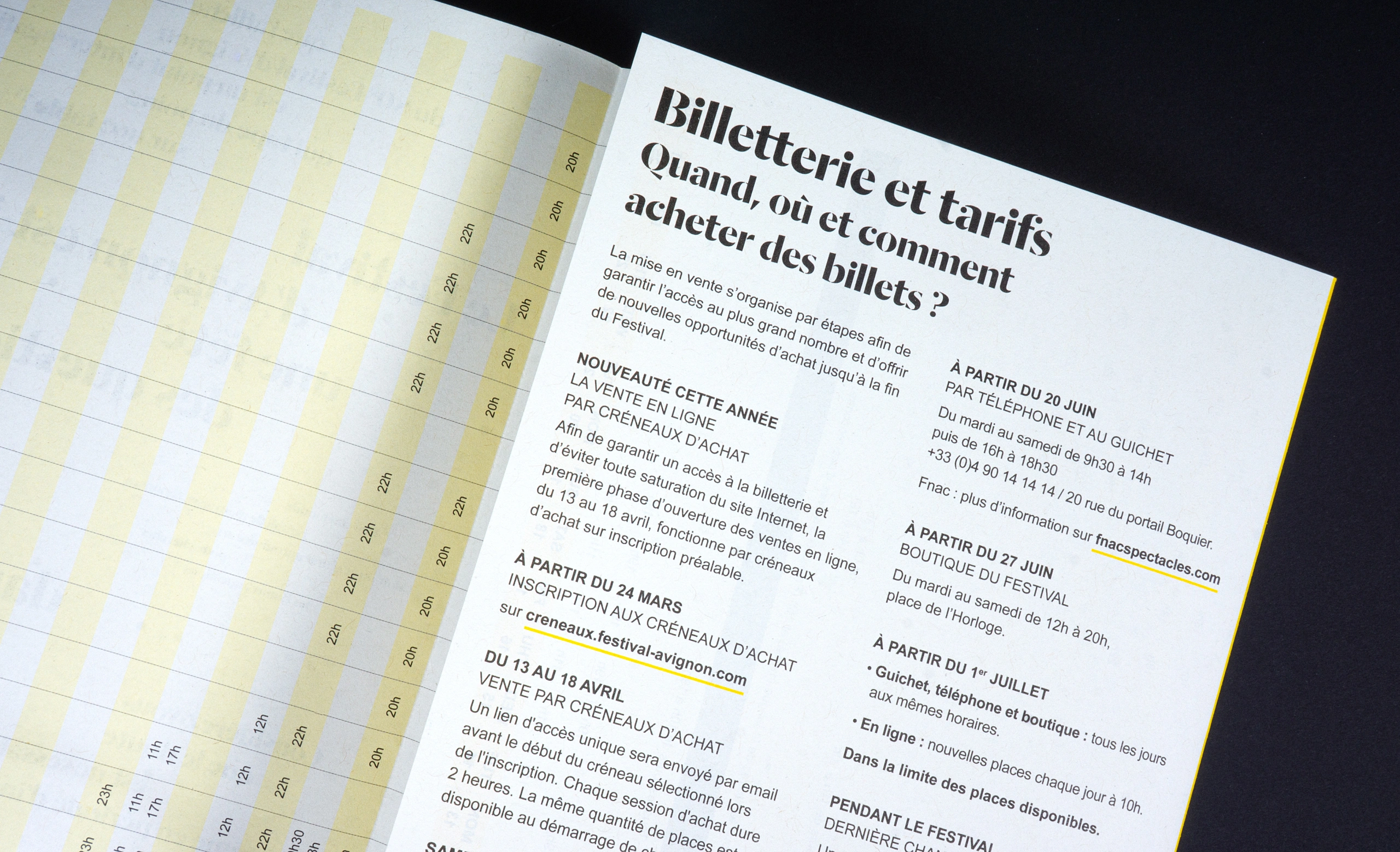 Pages intérieures du calendrier des spectacles du Festival d'Avignon 2026