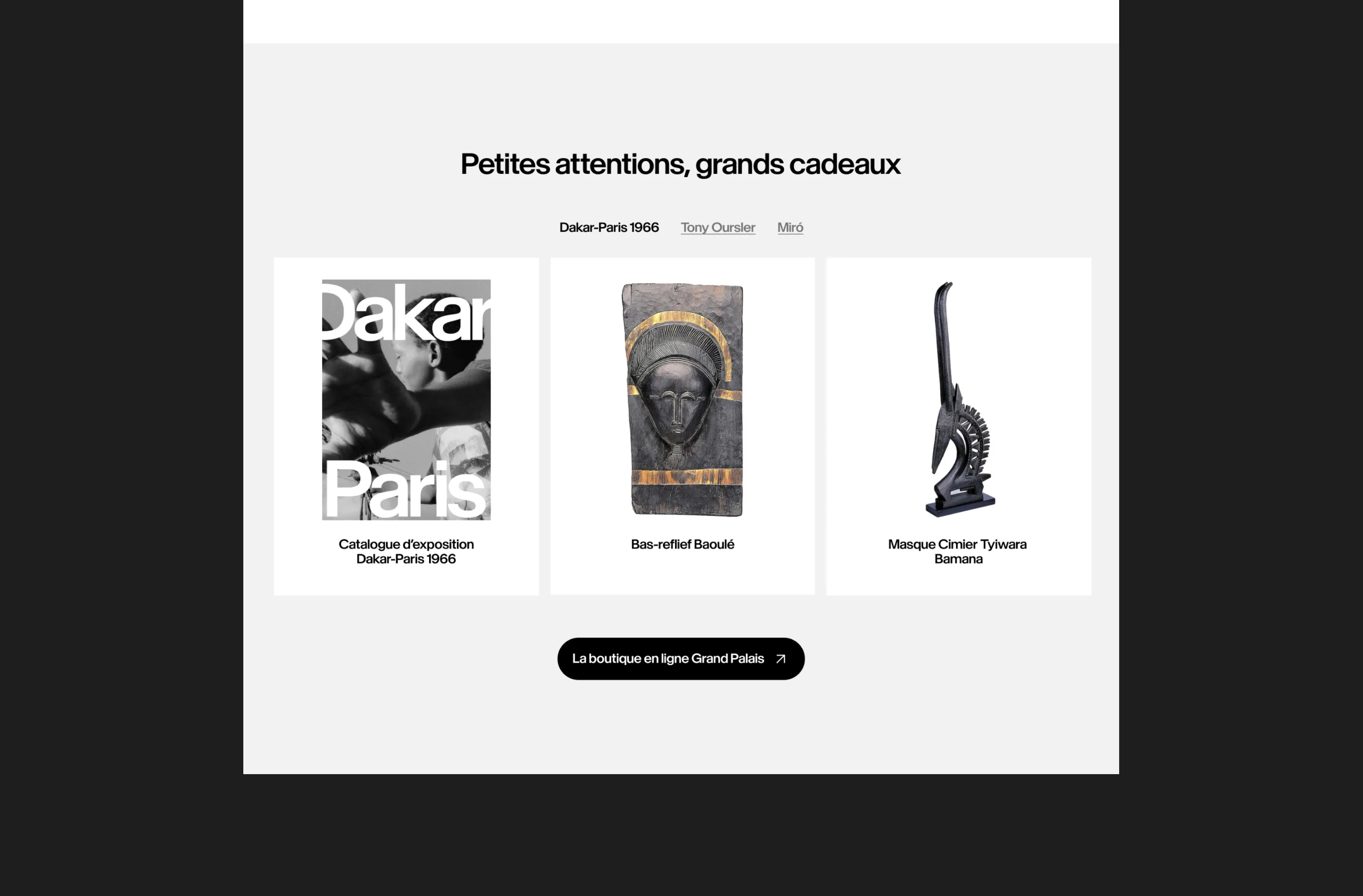 Design UX/UI desktop de la page d'accueil du site du Grand Palais à Paris
